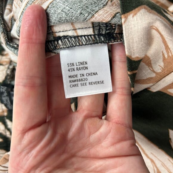 Rachel Zoe Dark Olive Tan Tropical Print Linen Blend Wide Leg Pant M - Picture 5 of 7